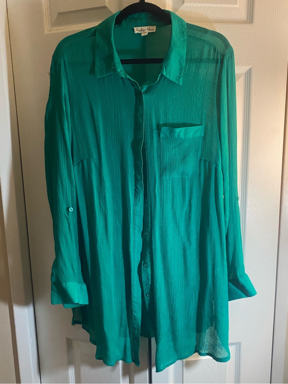 2X. Teal Button-Front Lightweight Shirt Jacket